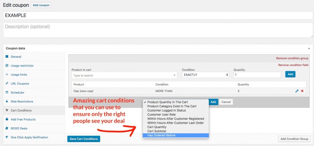 Add product to cart and restrict with cart conditions