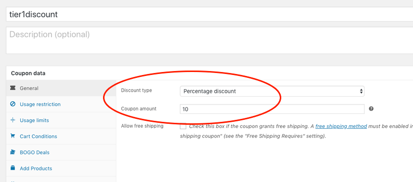 Tiered Discount WooCommerce Coupon Tier 1 Example