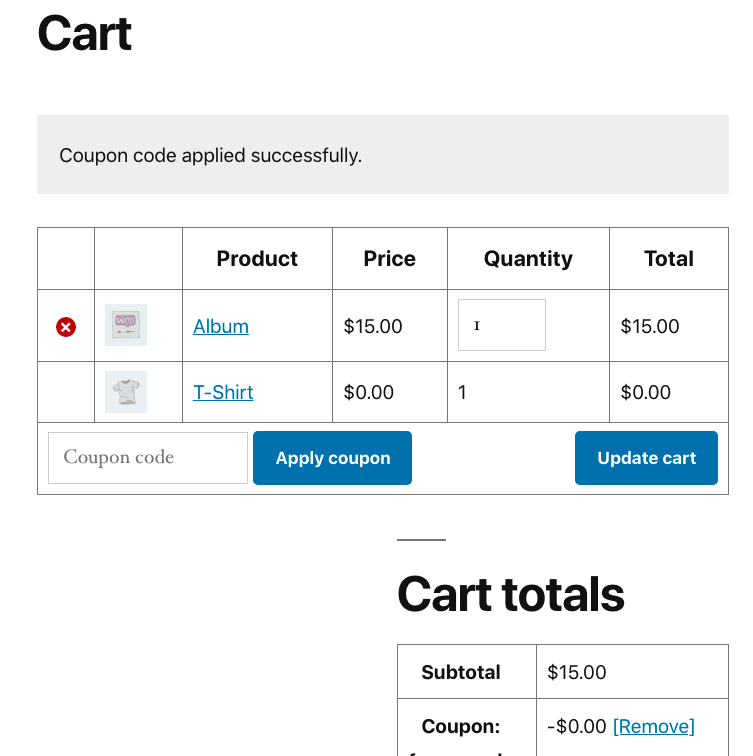The free item gets added with its price overridden. Note that this discount applies to the Line Item on the cart, not the cart totals; that's why it says -$0.00 