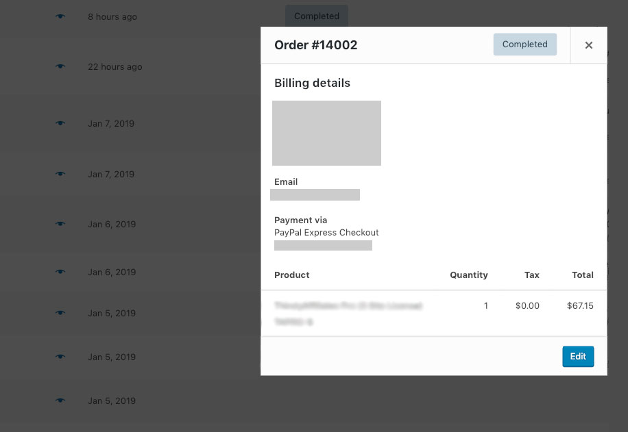 WooCommerce default Order Quick View feature 
