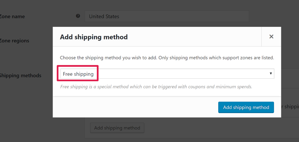WooCommerce Free Shipping Coupon Choose free shipping