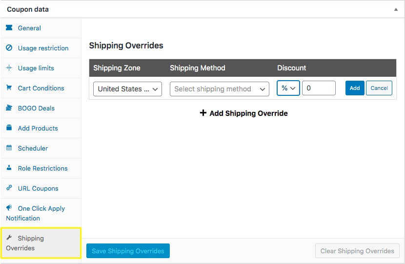 Setting up a shipping override. 