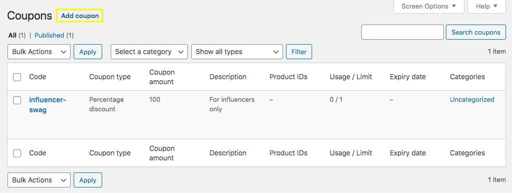 Create urgency with coupon limits using the Usage limits menu. 