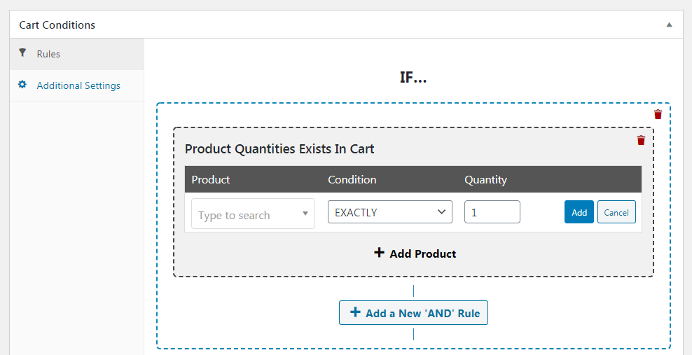 Set 'Product Quantities Exist In Cart' Cart Condition