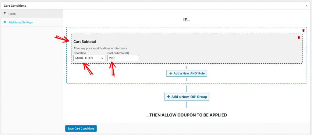 Set the Cart Condition which only applies the coupon if the cart subtotal is over 0