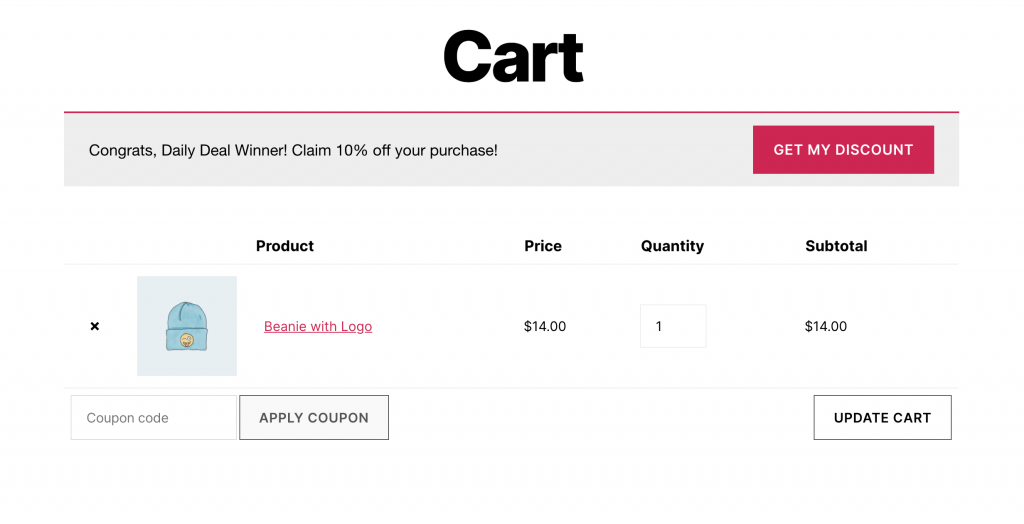 One-click apply notification in the cart.