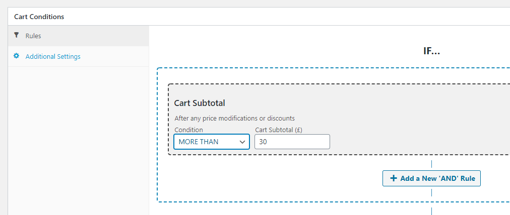 Setting WooCommerce coupon restriction for the cart subtotal value.