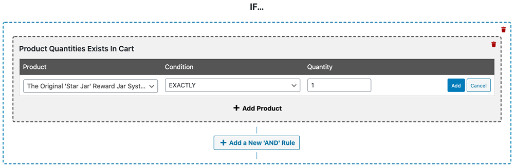Check if a specific product is in the cart following certain quantity rules