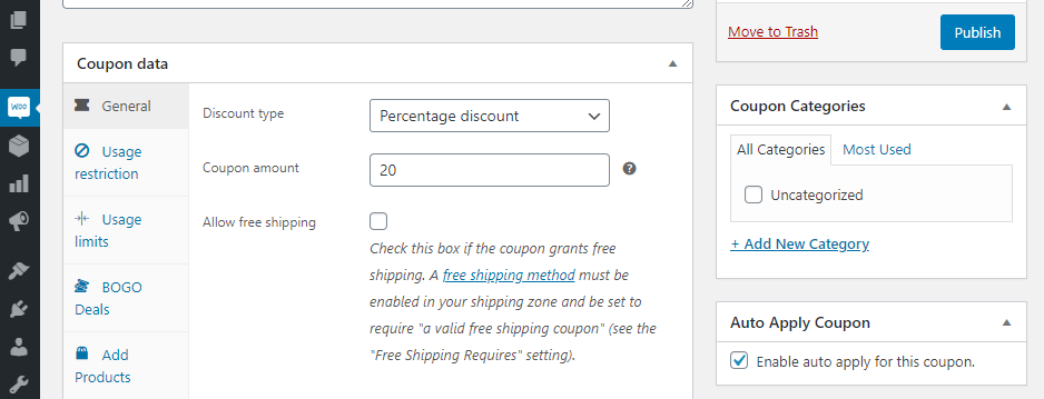 Setting a percentage-based discount.