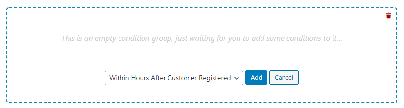 The “Within Hours After Customer Registered” option.