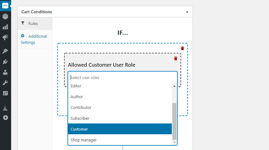 Setting customer role conditions.