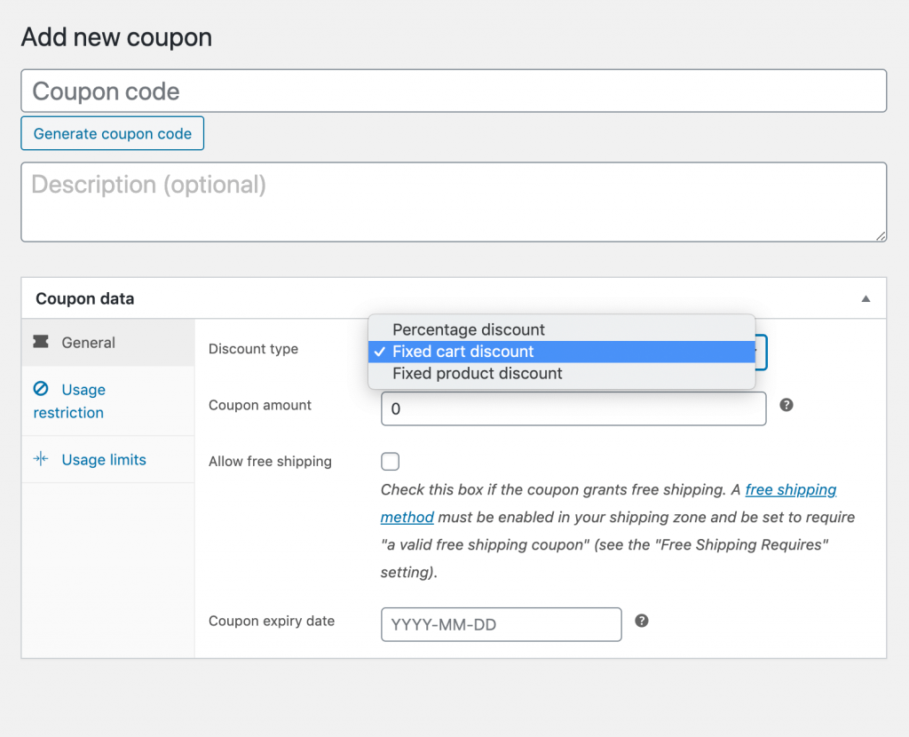 The default WooCommerce Coupons feature.