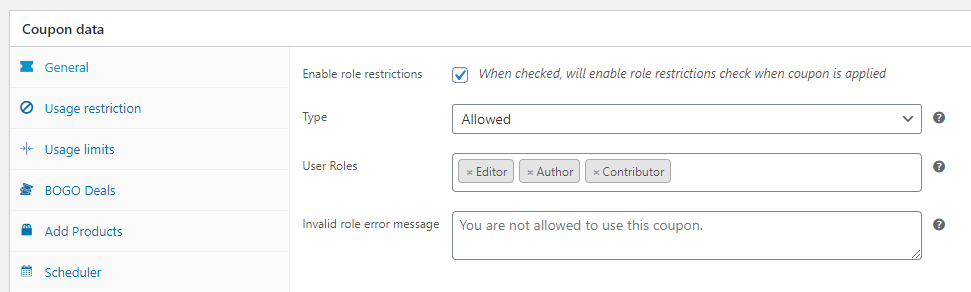 Configuring allowed user roles.