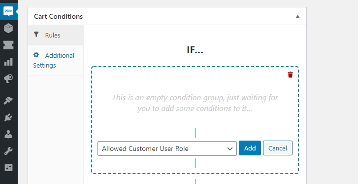 Adding allowed role conditions for your cart.