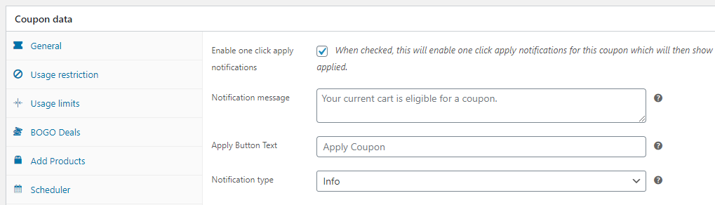 Enabling one-click coupon application.