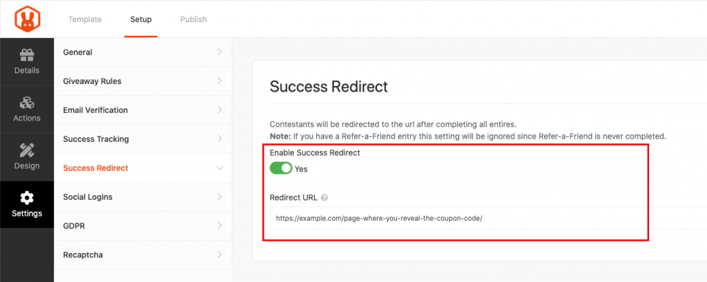 Implement a Success Redirect in your RafflePress giveaway