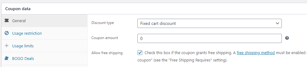 Enabling free shipping for a coupon.