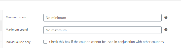 Configuring minimum and maximum spends for coupons.