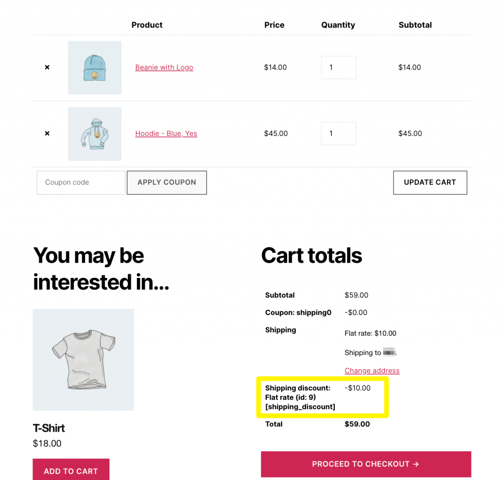 Free shipping over an amount applied in WooCommerce.