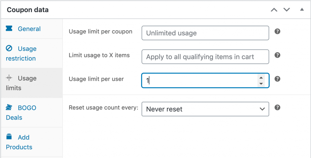 Putting a usage limit on a WooCommerce next order coupon.