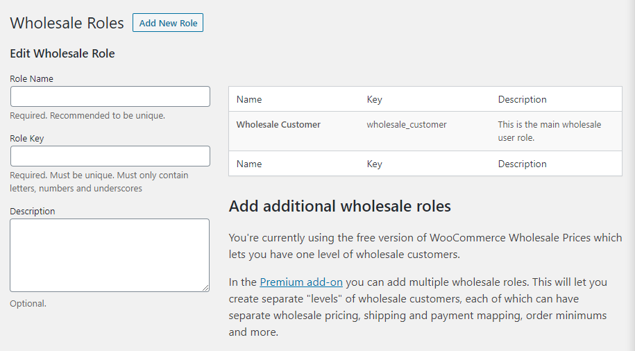 The Wholesale Customer user role