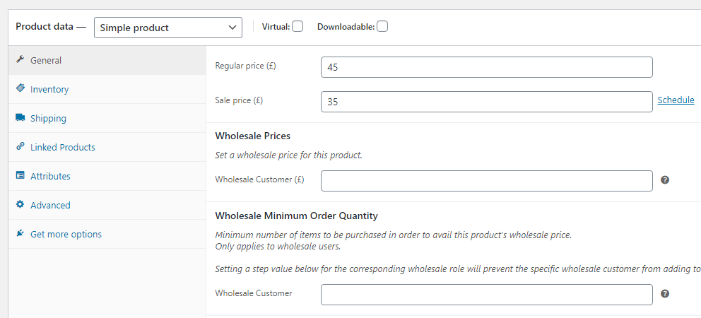 Configuring wholesale prices