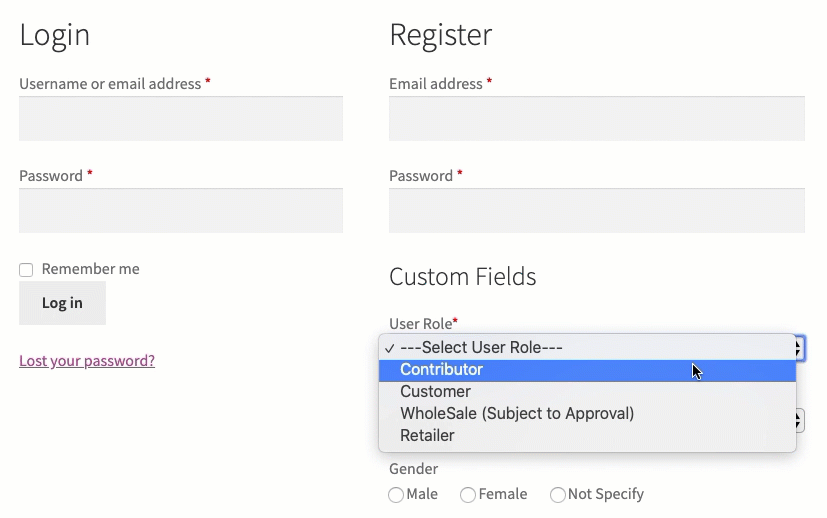 Registering as a wholesale user.