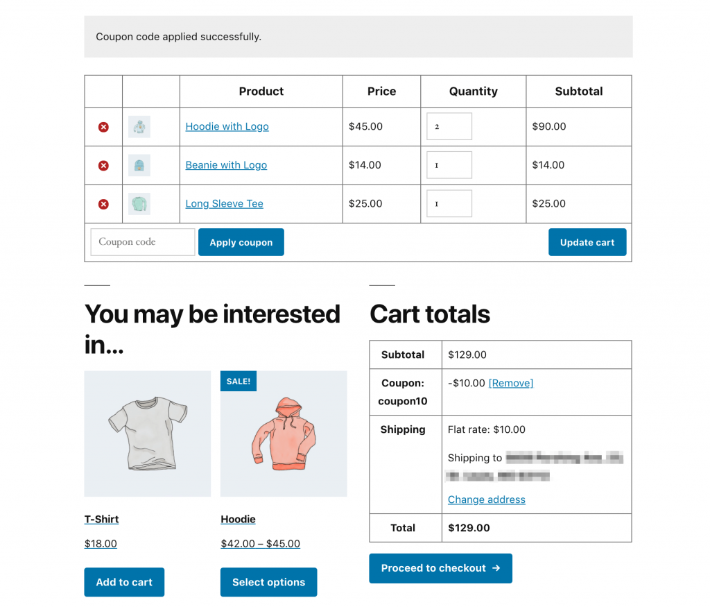 An example of a WooCommerce coupon code being applied at checkout.