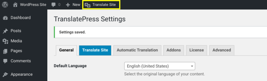 The option to translate your WooCommerce site using TranslatePress.