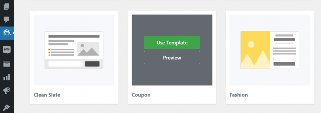 Selecting a template to use for your woocommerce coupon popup