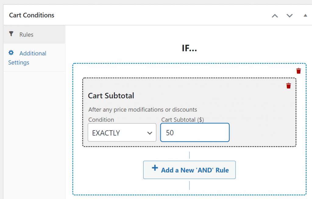 Advanced cart condition settings 