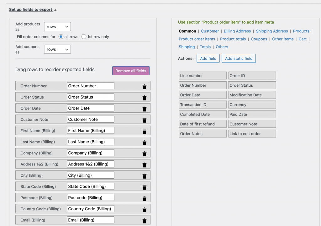 Customizing the WooCommerce order export file fields.