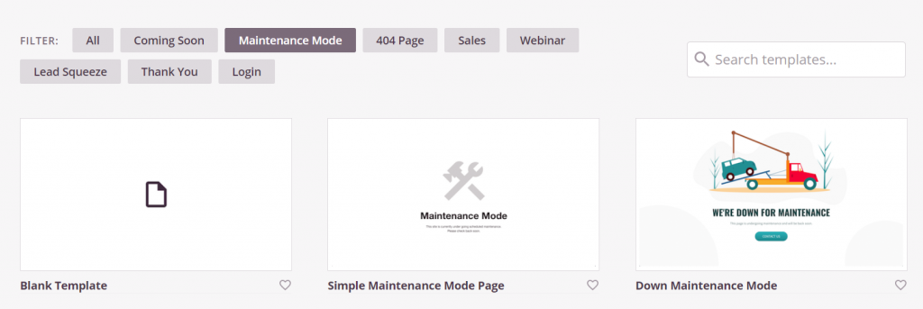 Maintenance mode templates
