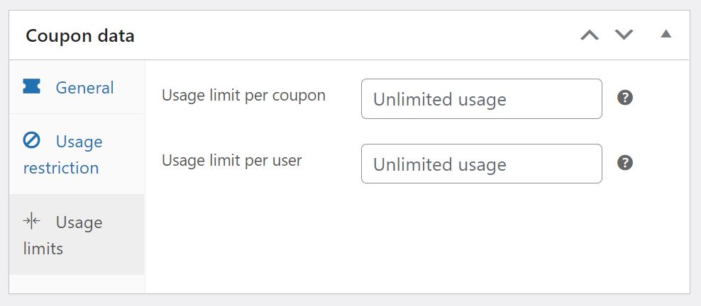The Usage limits options in WooCommerce Coupons