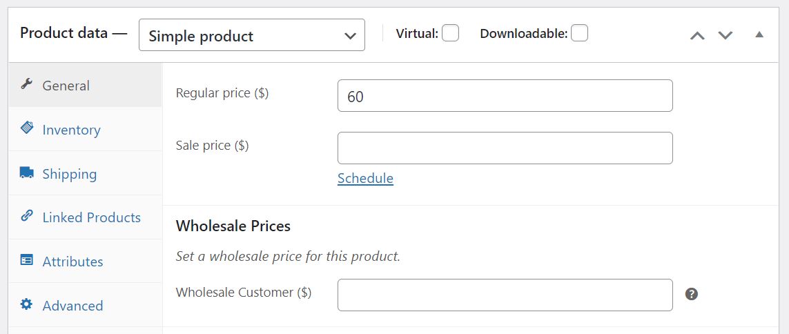 The option to set up a wholesale prices in Wholesale Suite, which is the best discount plugin for WooCommerce.