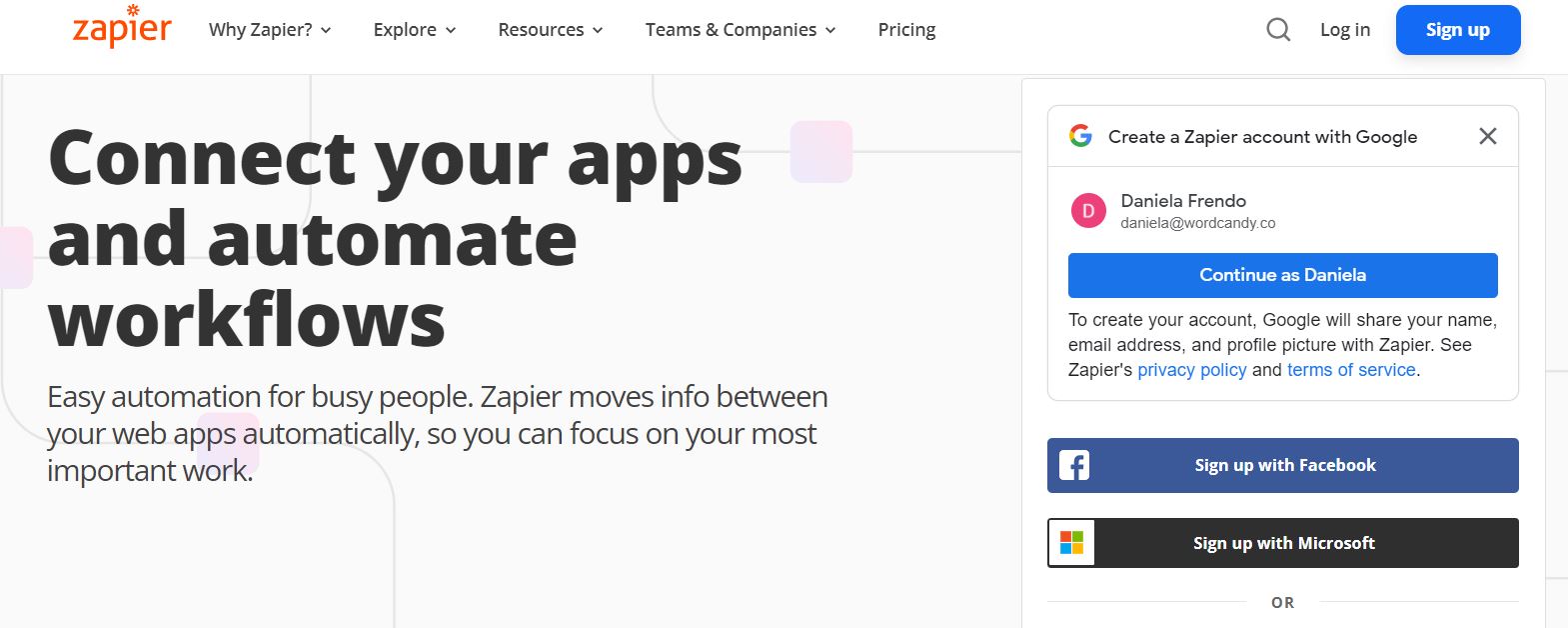 The Zapier homepage