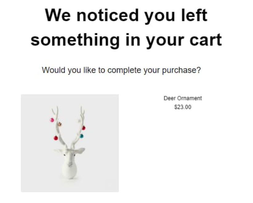 An abandoned cart email example