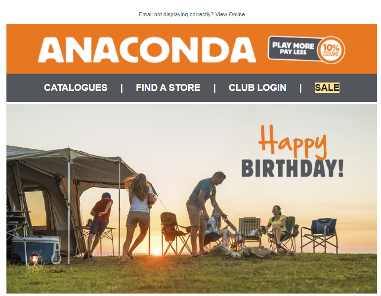An example of a birthday promotional email. 