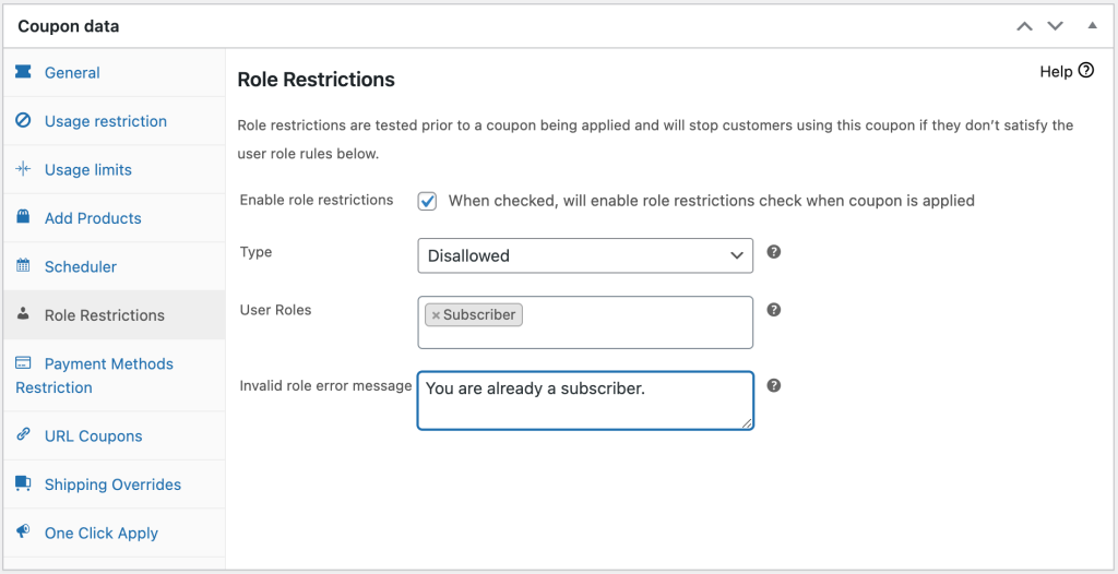 Role restriction settings in WooCommerce 