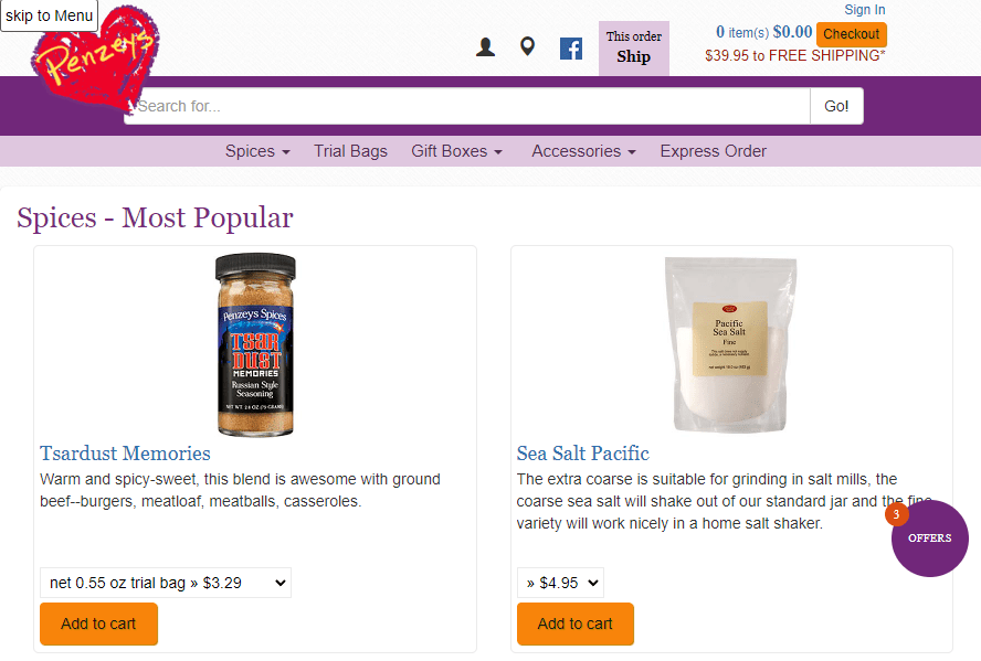 Popular products page.