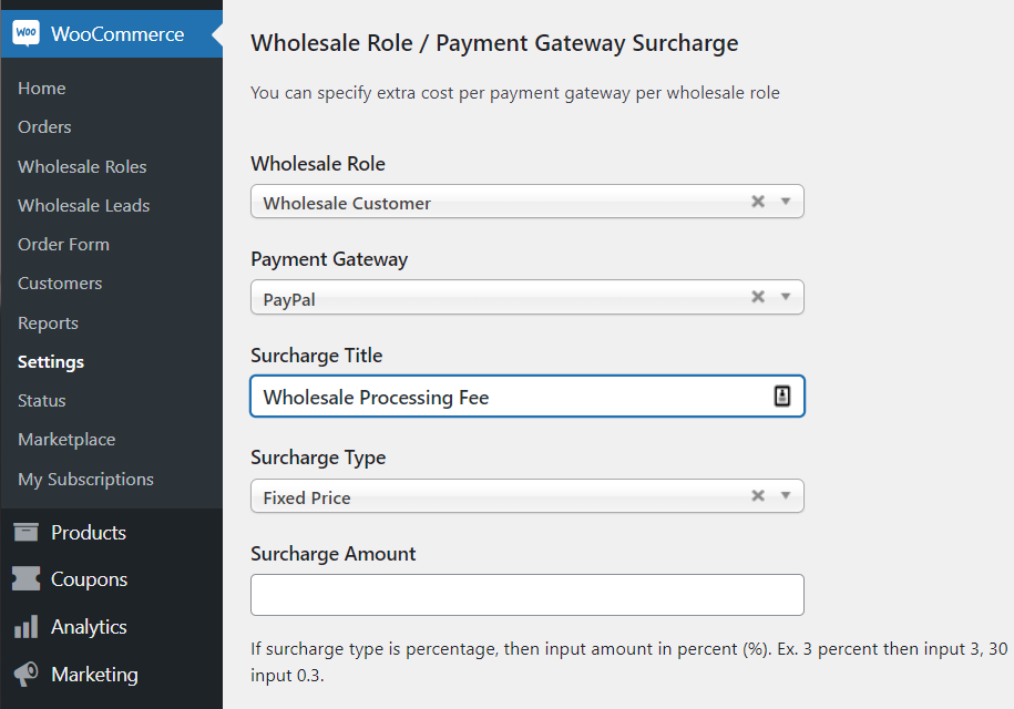 Configuring WooCommerce surcharge fees