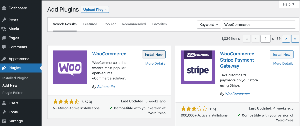 WordPress plugins search.
