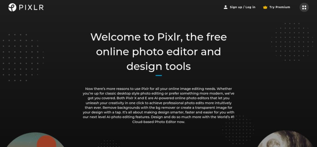 The Pixlr image editing website. 