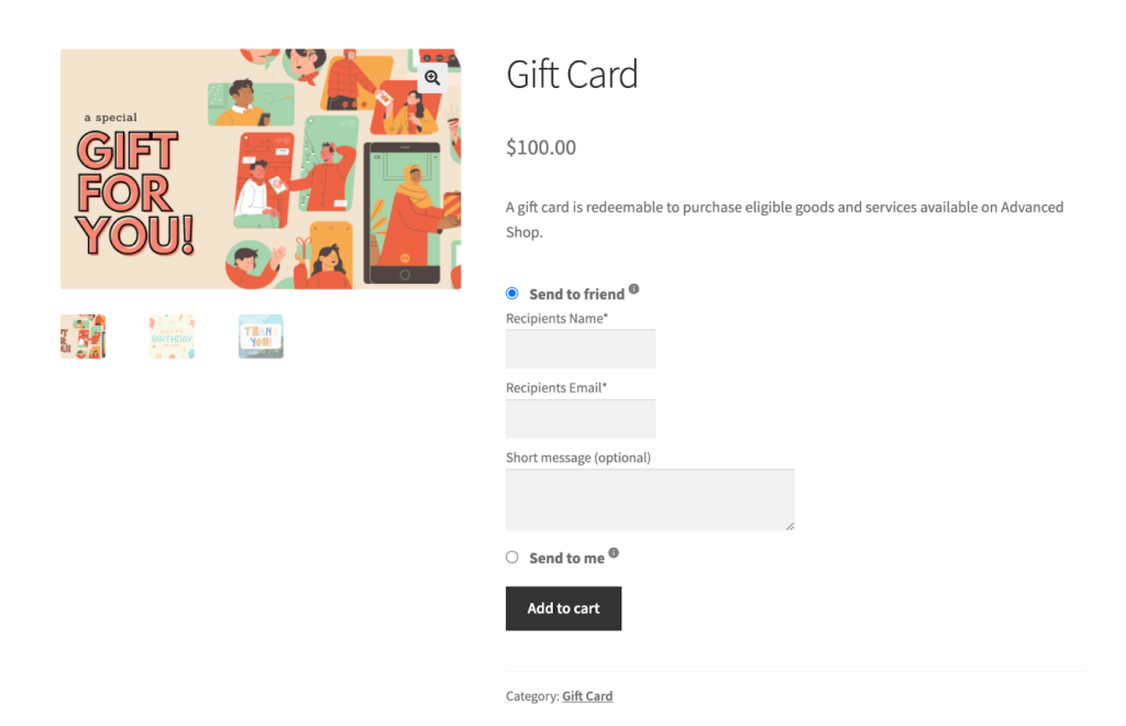 Information needed to process gift cards