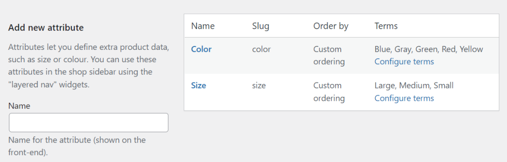 Product attributes in WooCommerce