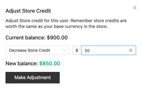 Adjusting store credits of a customer
