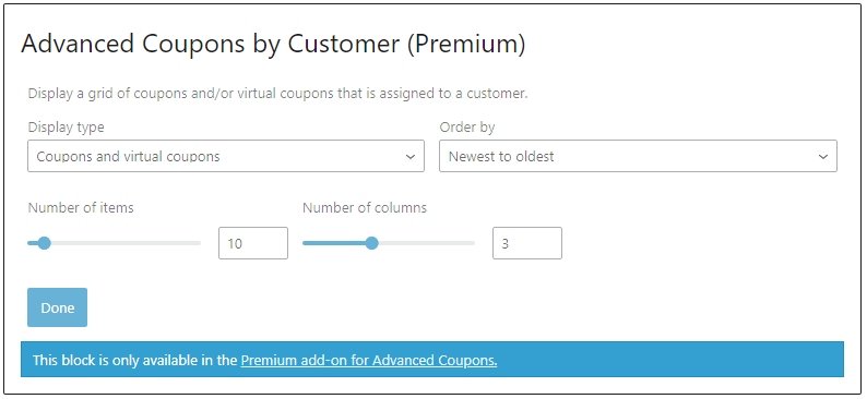 Advanced Coupons by Customer settings
