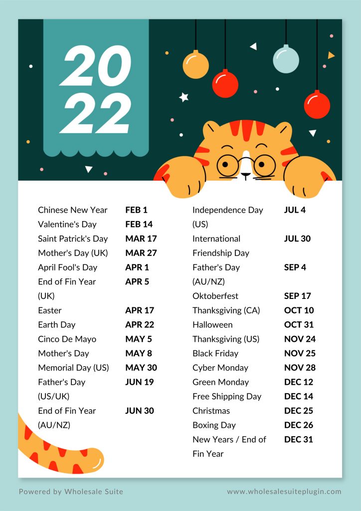 Wholesale Suite's Holiday Sales Calendar