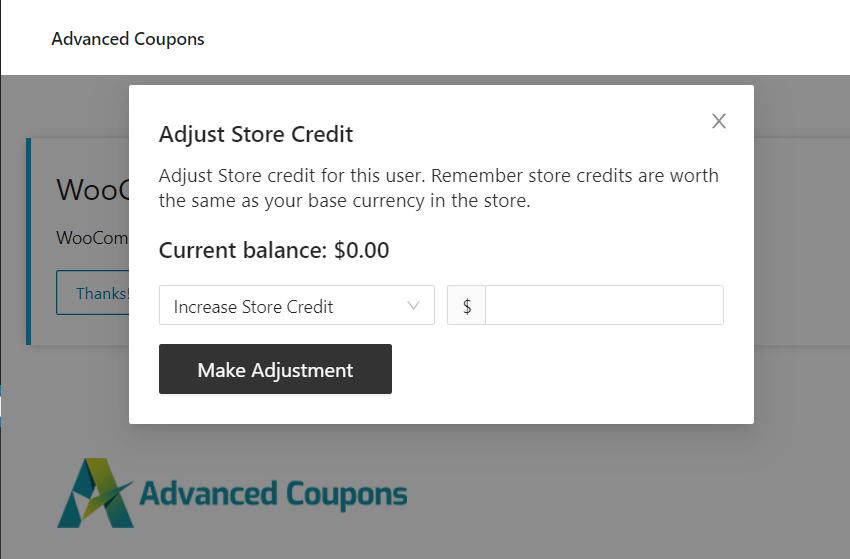 Adjusting store credits in Advanced Coupons. 
