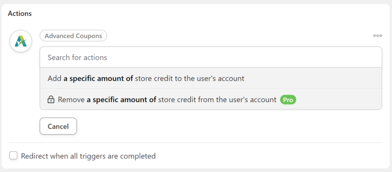 The option to add new users store credits automatically with Advanced Coupons.